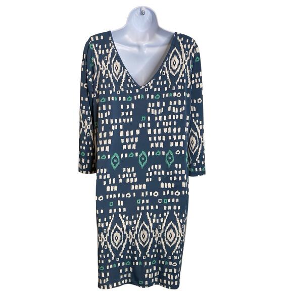Tori Richard Honolulu Women's Blue Modern Print Dress Size M Artsy Stretchy‎ - Picture 2 of 11